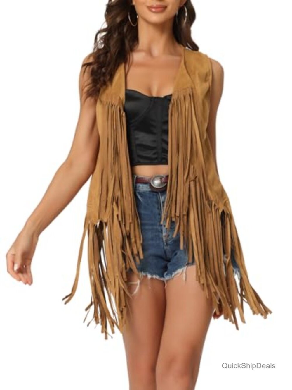 Faux Suede Fringe Vest Sleeveless Open Front Tassel Cardigan